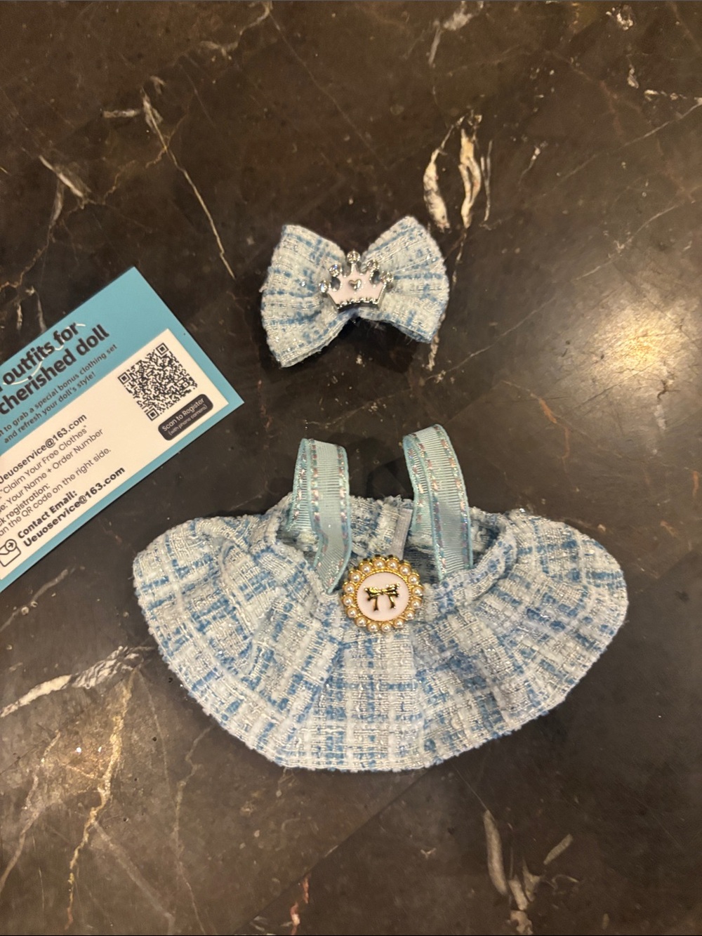 Blue Tweed  Dress & Bow Hair Clip  Accessories for 17 cm doll/Labubu doll
